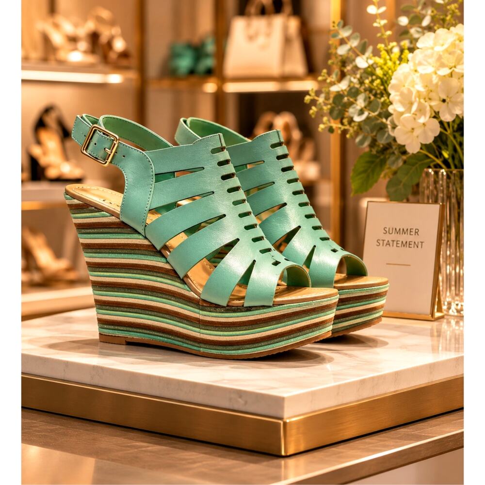 Anna Luz Leather Open Toe Wedge Sandals Handmade Brazil 10